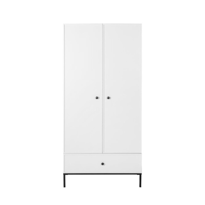 Dulap 2 usi cu sertar, Lumi, MDF/picioare metalice, ALB, 190x90 cm