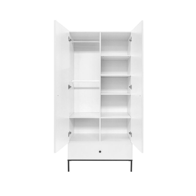 Dulap 2 usi cu sertar, Lumi, MDF/picioare metalice, ALB, 190x90 cm