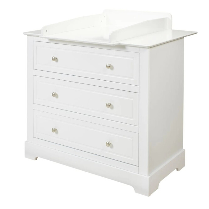 Comoda cu masa de infasat si salteluta, 3 piese, MDF Alb, stil clasic romantic, colectia Marylou