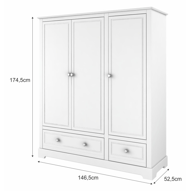 Dulap 3 usi, 2 sertare, MDF, Alb, stil clasic-romantic, 174x146 cm, colectia MARYLOU