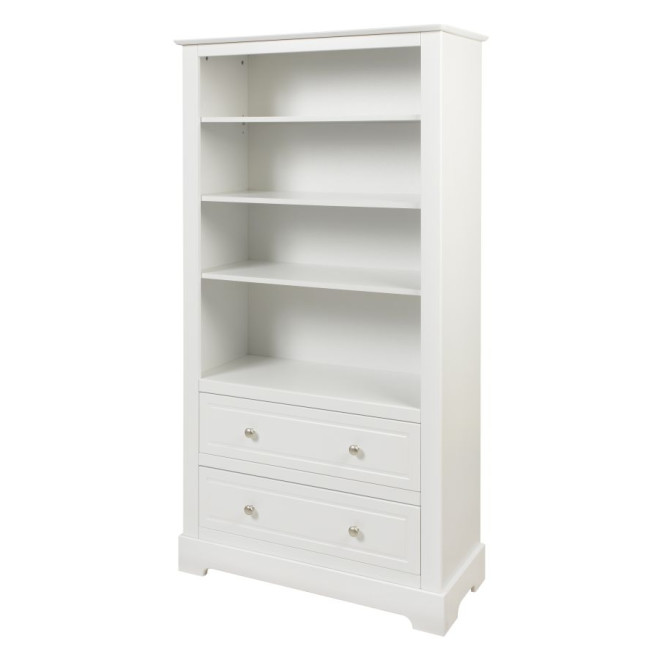 Biblioteca 4 rafturi, 2 sertare, MDF, Alb, stil clasic-romantic, 174x95 cm, colectia Marylou