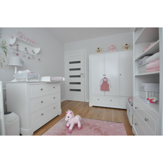 Comoda 3 sertare, MDF, Alb, stil clasic-romantic, colectia Marylou