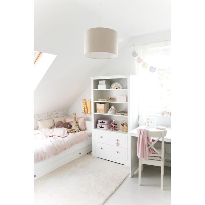 Biblioteca 4 rafturi, 2 sertare, MDF, Alb, stil clasic-romantic, 174x95 cm, colectia Marylou