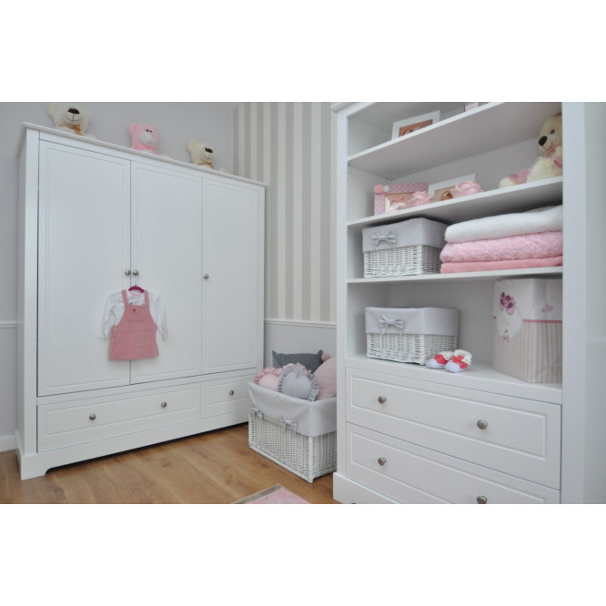 Dulap 3 usi, 2 sertare, MDF, Alb, stil clasic-romantic, 174x146 cm, colectia MARYLOU