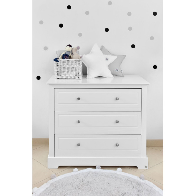 Comoda 3 sertare, MDF, Alb, stil clasic-romantic, colectia Marylou