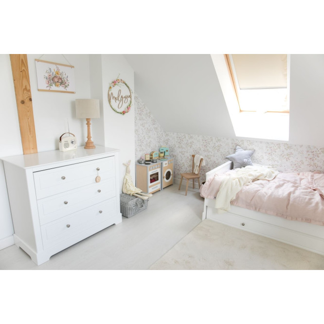 Comoda 3 sertare, MDF, Alb, stil clasic-romantic, colectia Marylou