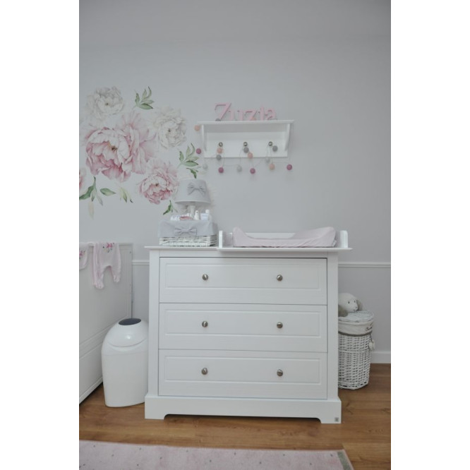 Comoda 3 sertare, MDF, Alb, stil clasic-romantic, colectia Marylou