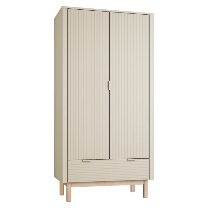 Dulap 2 usi, un sertar, 200x100 cm  din lemn masiv / MDF, colectia Miloo, champagne