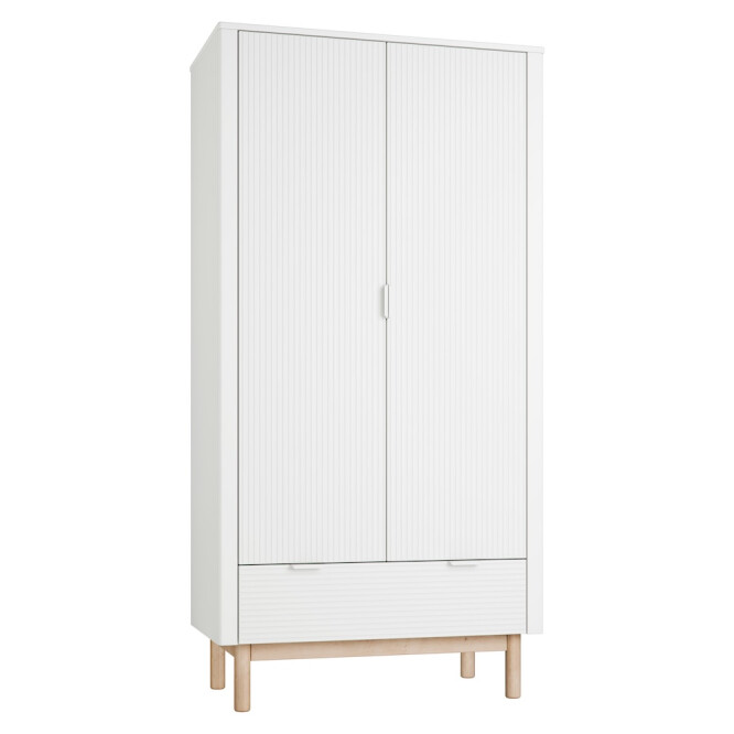 Dulap cu 2 usi, un sertar, 200x100 cm, din lemn masiv / MDF, colectia Miloo, alb