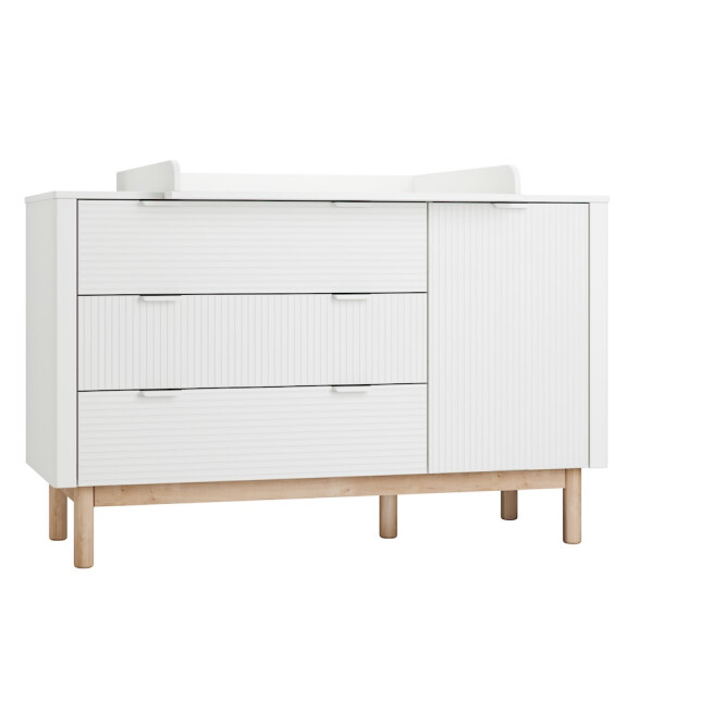 Comoda 3 sertare + dulapior  din lemn masiv / MDF, colectia Miloo, alb