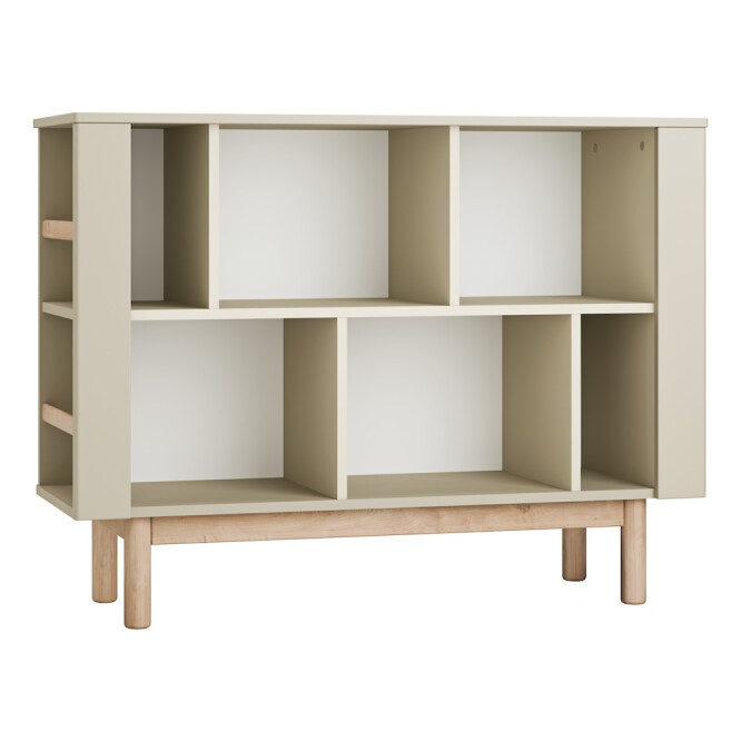 Biblioteca joasa 100 cm, 6 rafturi, din lemn masiv / MDF, colectia Miloo, champagne