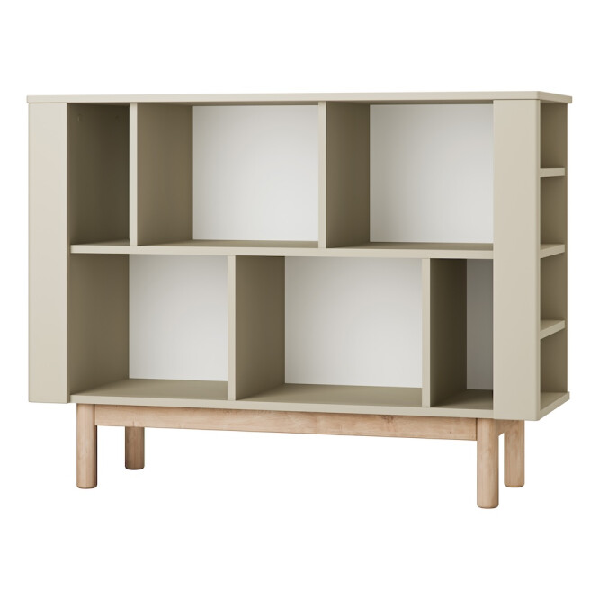 Biblioteca joasa 100 cm, 6 rafturi, din lemn masiv / MDF, colectia Miloo, champagne