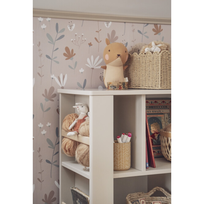 Biblioteca joasa 100 cm, 6 rafturi, din lemn masiv / MDF, colectia Miloo, champagne