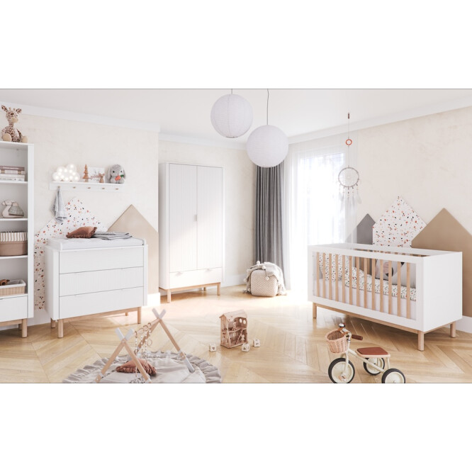 Dulap cu 2 usi, un sertar, 200x100 cm, din lemn masiv / MDF, colectia Miloo, alb