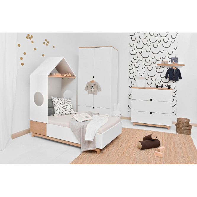 Comoda 3 sertare, MDF, picioare lemn de stejar, stil modern, colectia Nomi