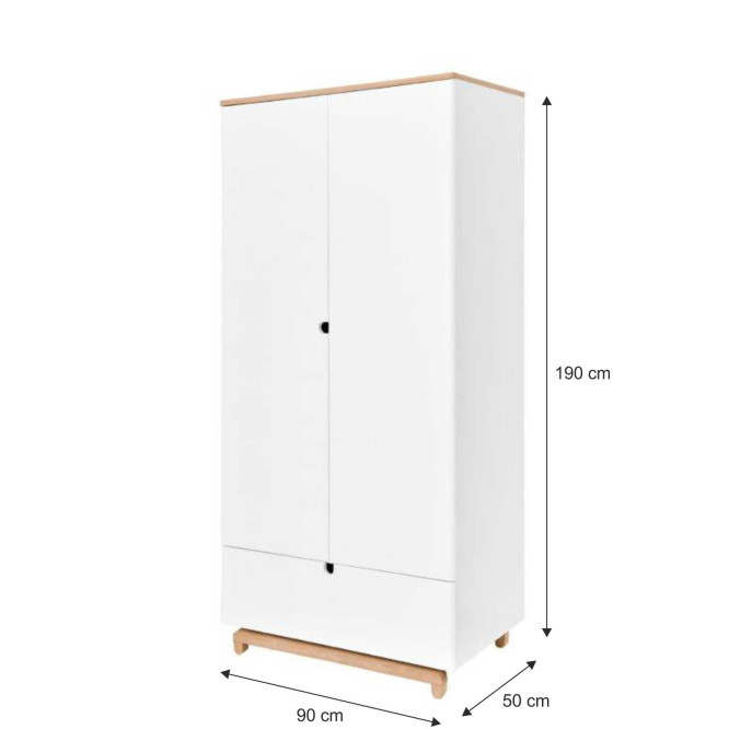 Dulap 2 usi, 1 sertar, MDF, picioare lemn de stejar, stil modern, 190x90 cm colectia NOMI
