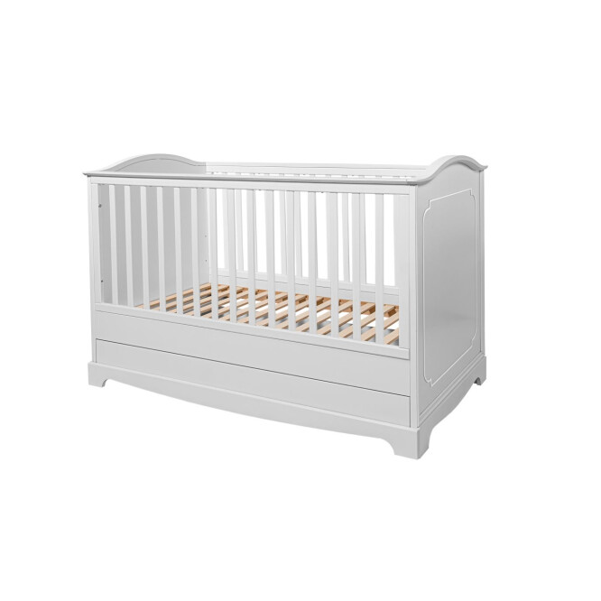 Patut bebe cu sertar, MDF/Lemn, ALB, stil clasic-romantic, 70x140 cm, colectia Royal