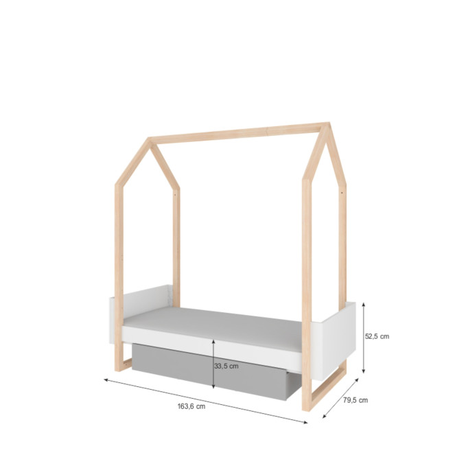 Patut bebe tip casuta, transformabil, cu sertar, Cadru de lemn, stil montessori, 140/160 x 70 cm colectia PINETTE