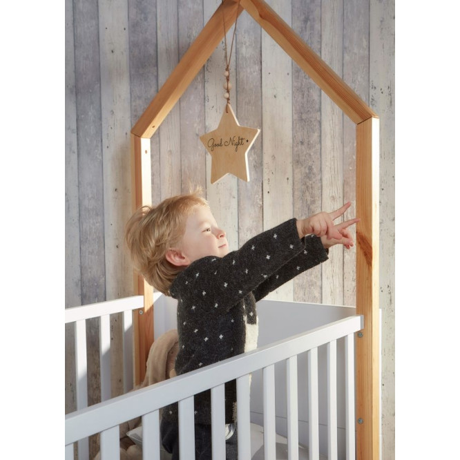 Patut bebe tip casuta, transformabil, cu sertar, Cadru de lemn, stil montessori, 140/160 x 70 cm colectia PINETTE