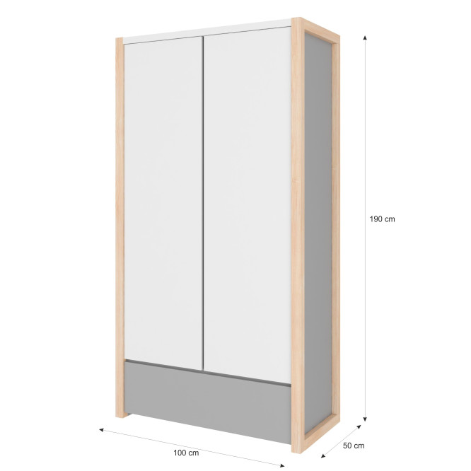 Dulap 2 usi, 1 sertar, cadru de Lemn, stil montessori, 190x100 cm, colectia PINETTE