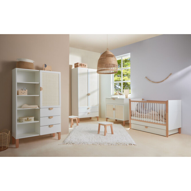 Dulap 2 usi, 2 sertare, MDF/lemn de fag, stil Scandinav, Ratan, 200x90 cm