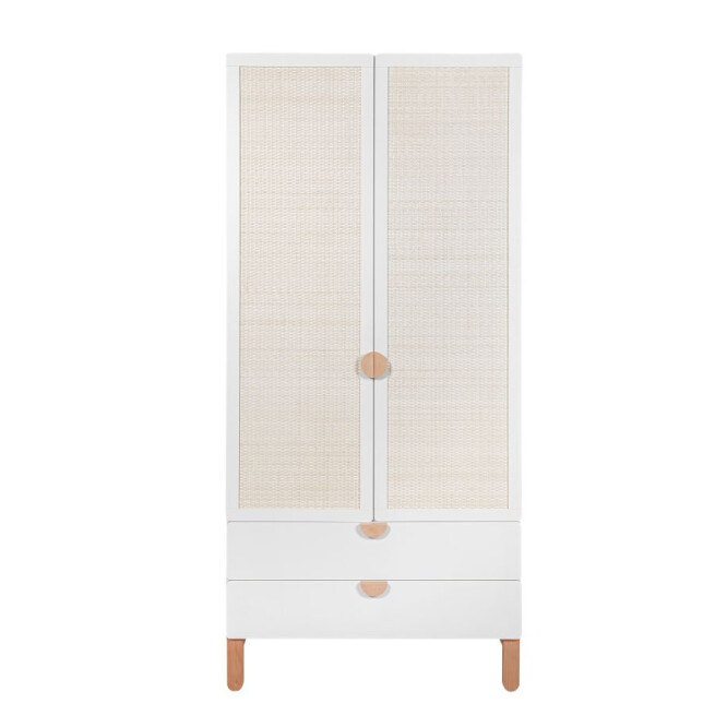 Dulap 2 usi, 2 sertare, MDF/lemn de fag, stil Scandinav, Ratan, 200x90 cm