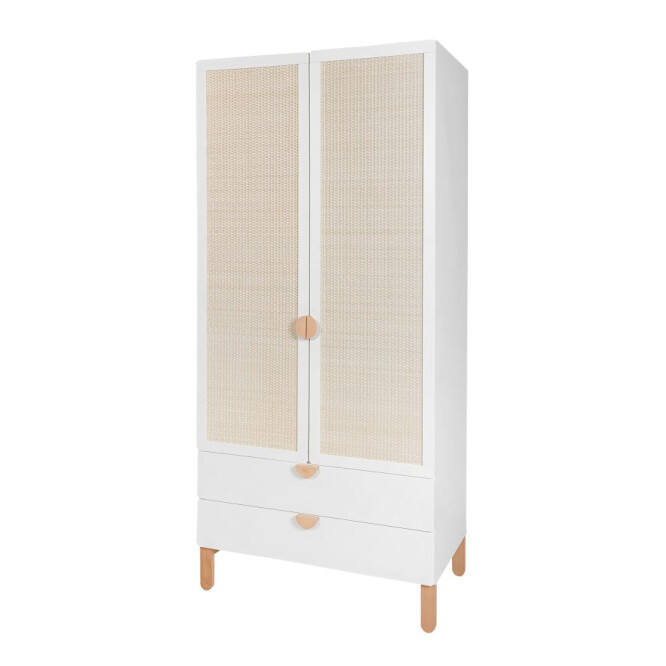 Dulap 2 usi, 2 sertare, MDF/lemn de fag, stil Scandinav, Ratan, 200x90 cm