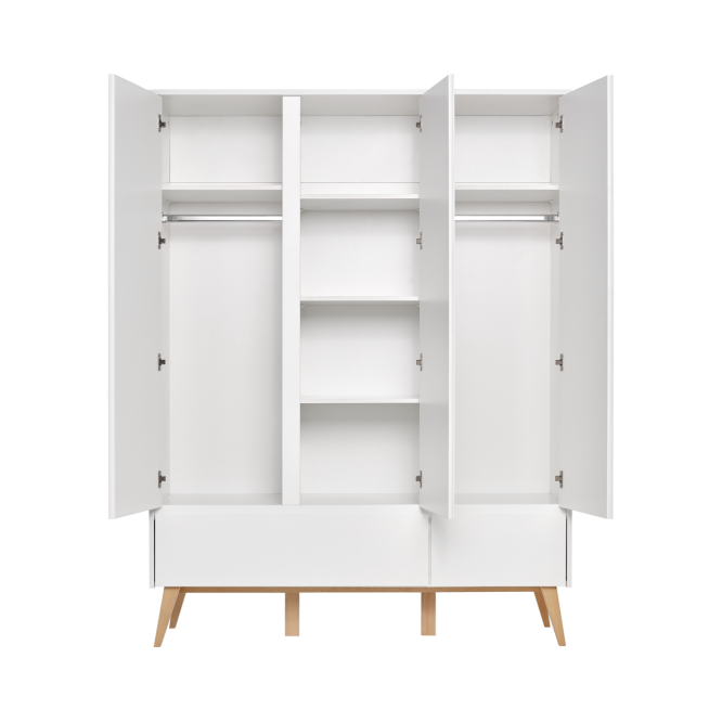 Dulap 3 usi, 2 sertare, MDF/lemn de fag, 200x150, cm, Swing Alb