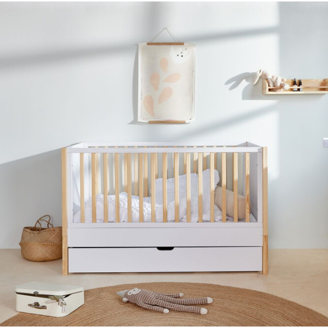 Patut bebe transformabil, MDF/lemn de pin, ALB, colectia TATAM, 70x140 cm