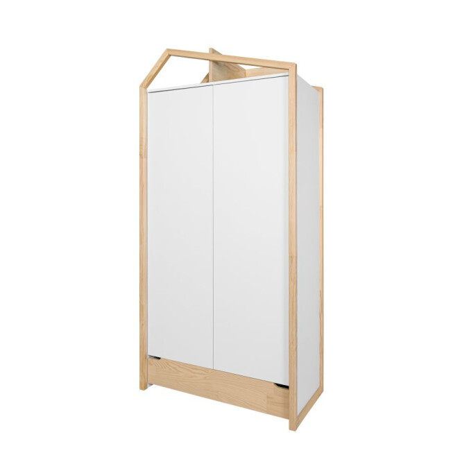 Dulap Montessori, tip casuta, 2 usi, sertar, MDF/lemn de pin, ALB, colectia TATAM, 210x100 cm 