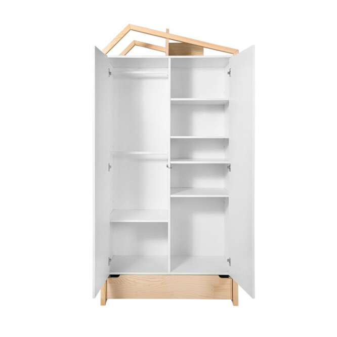 Dulap Montessori, tip casuta, 2 usi, sertar, MDF/lemn de pin, ALB, colectia TATAM, 210x100 cm 