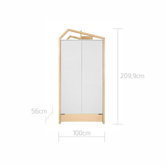 Dulap Montessori, tip casuta, 2 usi, sertar, MDF/lemn de pin, ALB, colectia TATAM, 210x100 cm 