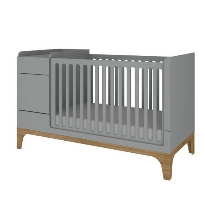 Patut bebe transformabil, UP!, lemn/MDF, gri, 120-160 x 70 cm